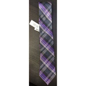 NWT WAS $50 JOSEPH & FEISS Purple & Grey Plaid 100% SILK TIE NEW Long 63” x 4"